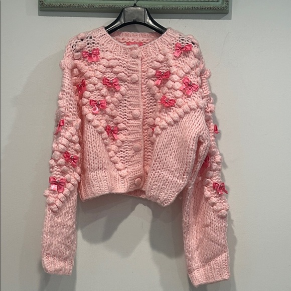 Dolls Kill Sweaters - Dolls Kill x Sugar Thrillz LSF Chunky knit Pink Textured Cardigan sweater medium